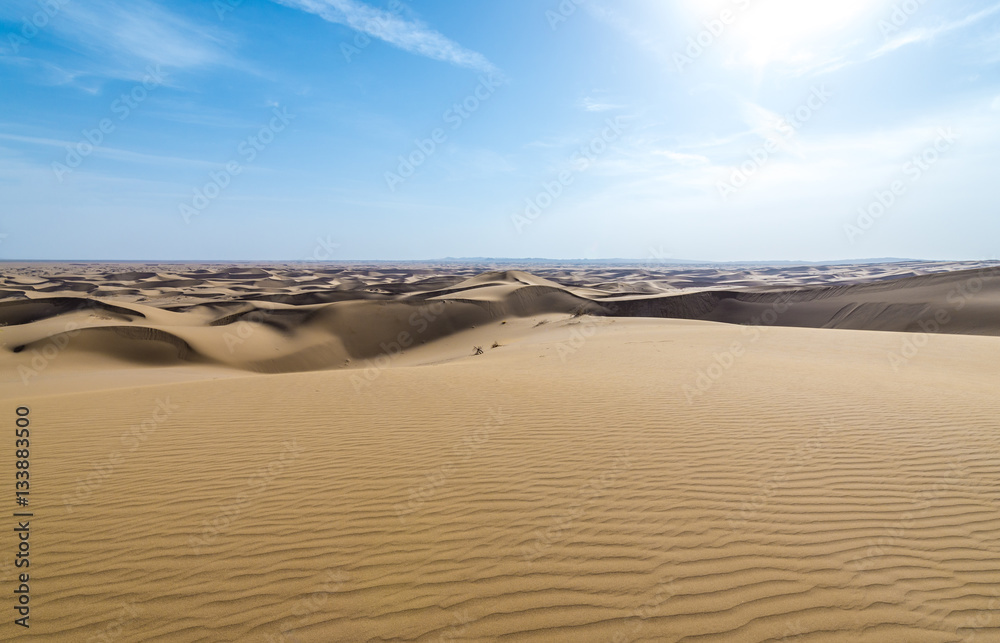 Aerial view with large amount of sand dunes on Maranjab Desert in Iran