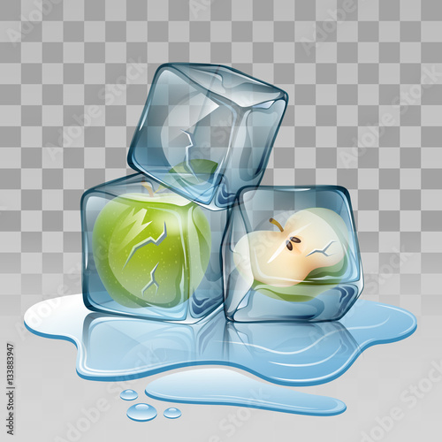 Ice cube with apple. Vector illustration