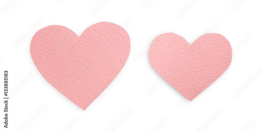 Pastel pink paper hearts isolated on white background, valentine day