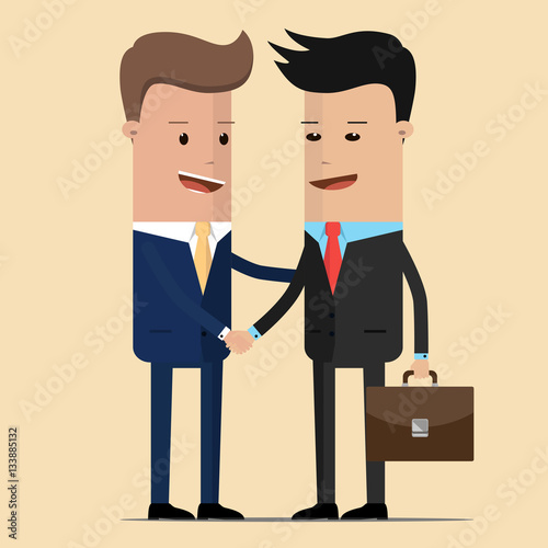 The meeting of two businessmen and business handshake. meeting of the two politicians, diplomats, partners or friends greeting with a handshake. Chinese, Japanese or Korean businessman