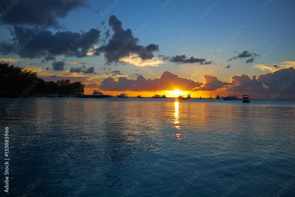 Very nice and colorful sunset on mauritius island