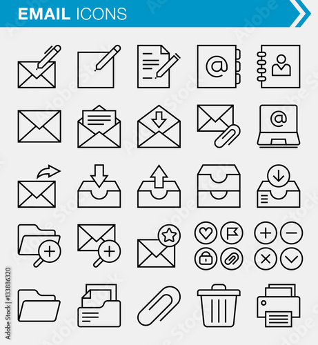 Set of pixel perfect email and internet icons for mobile apps and web design.