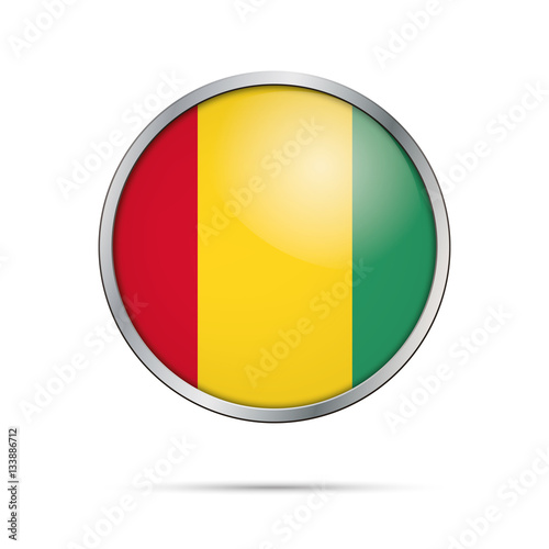 Vector Guinean flag button. Guinea flag in glass button style with metal frame. Free Download Vector Guinean flag button. Guinea flag in glass button style with metal frame. - GFXLoad