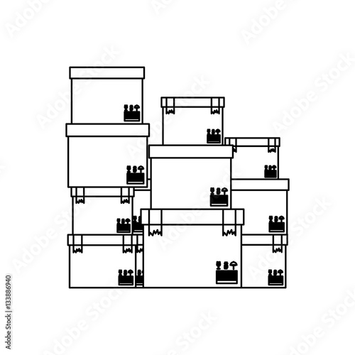 black silhouette contour boxes stacked and sealed vector illustration