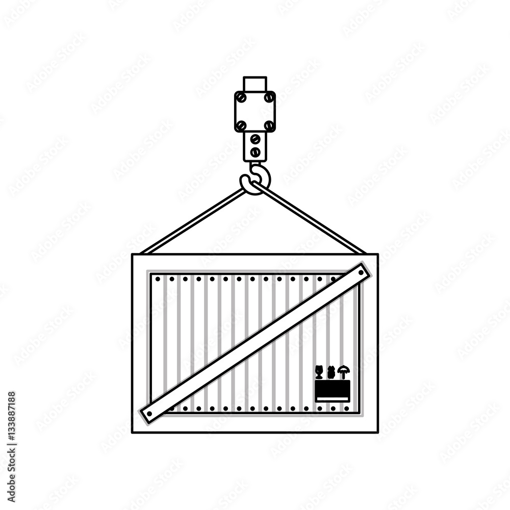 black silhouette contour hook crane holding a load container vector illustration black silhouette contour hook crane holding a load container vector illustration