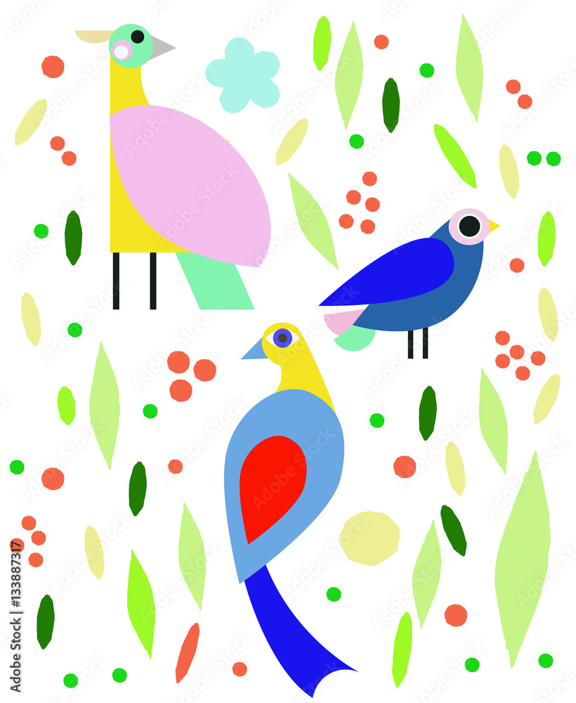 Cute vector birds set. Cartoon collection with bird.