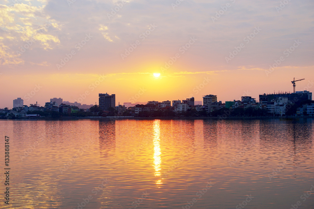 Sunset on West lake (Ho Tay), Hanoi, Vietnam