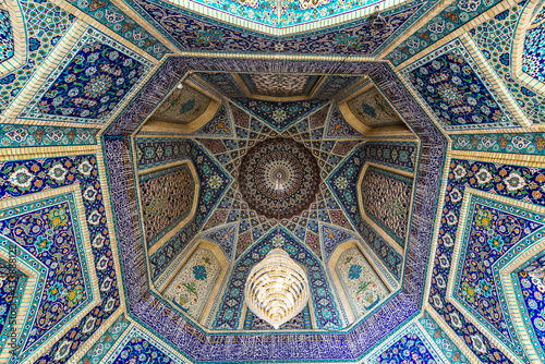 Ceiling of main entrance to Shah Cheragh Mosque and mausoleum in Shiraz city in Iran