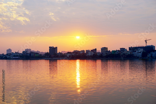 Fototapeta Naklejka Na Ścianę i Meble -  Sunset on West lake (Ho Tay), Hanoi, Vietnam