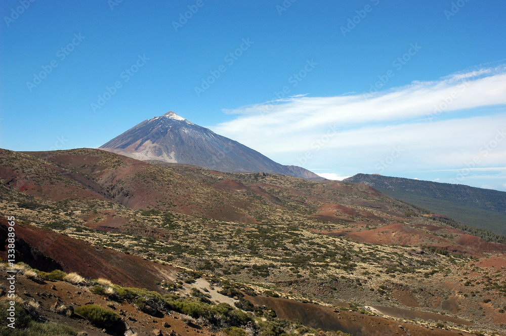 Lunar landscape with peak Teide in the background, in Tenerife, Canary Islands