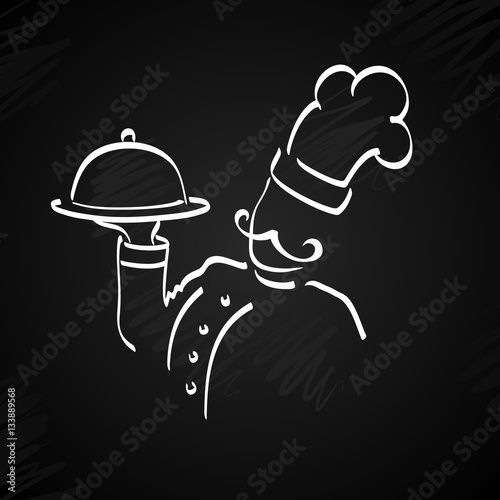 Chef with tray of food in hand.