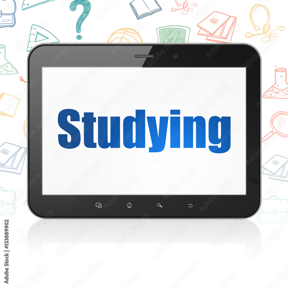 Education concept: Tablet Computer with Studying on display Education concept: Tablet Computer with Studying on display