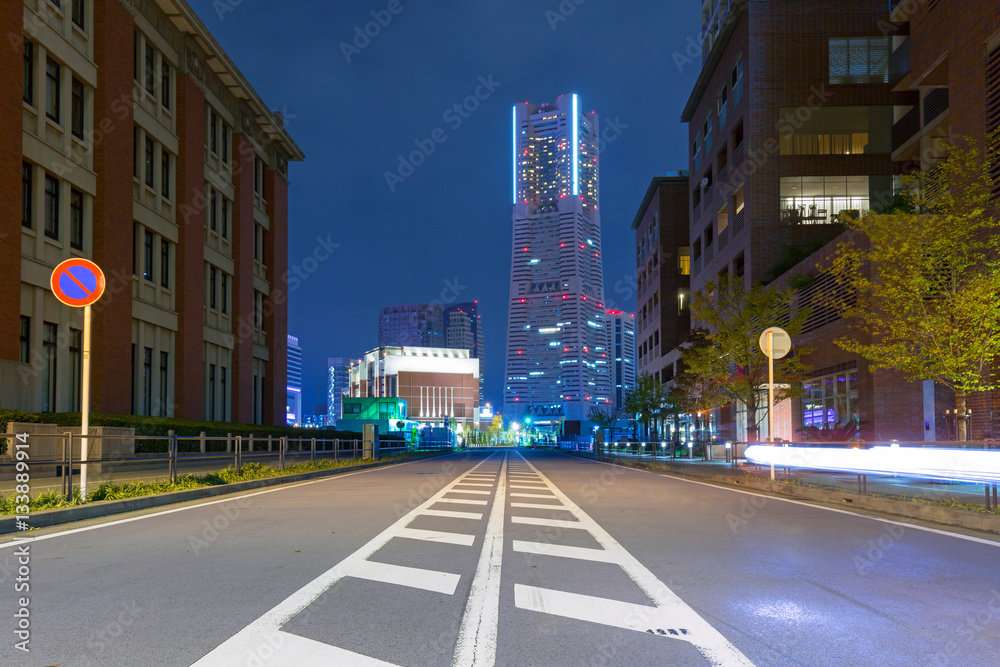 Cityscape of Yokohama city at night, Japan
