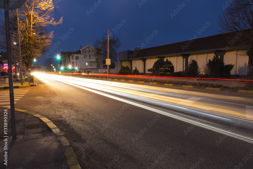 red white acceleration speed motion on night road