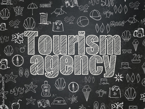 Vacation concept: Tourism Agency on School board background