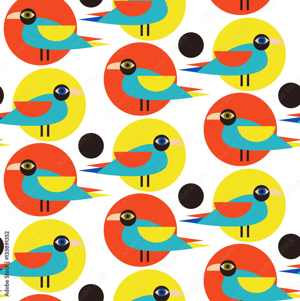 Obraz premium Seamless ornamental pattern with birds. Cute print with bird in scandinavian style.