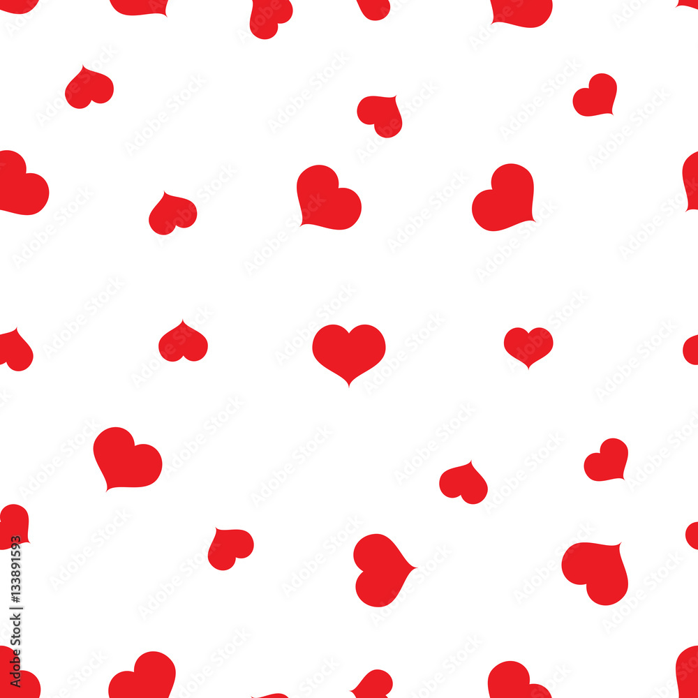Seamless red hearts pattern on white background vector, eps 10