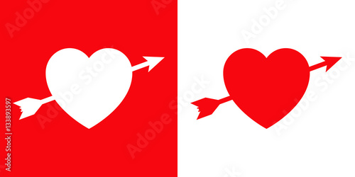 Icono plano corazon con flecha rojo y blanco