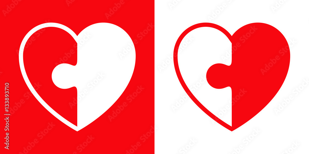 Icono plano corazon dos piezas puzzle rojo y blanco Stock Vector