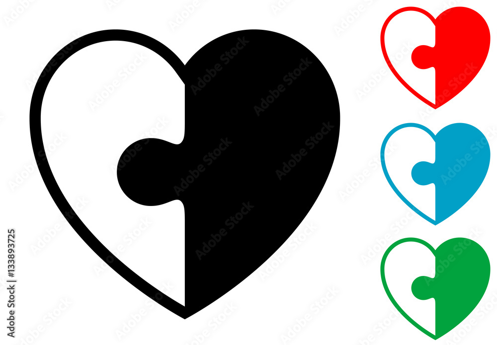 Icono corazon dos piezas puzzle varios colores vector de | Stock