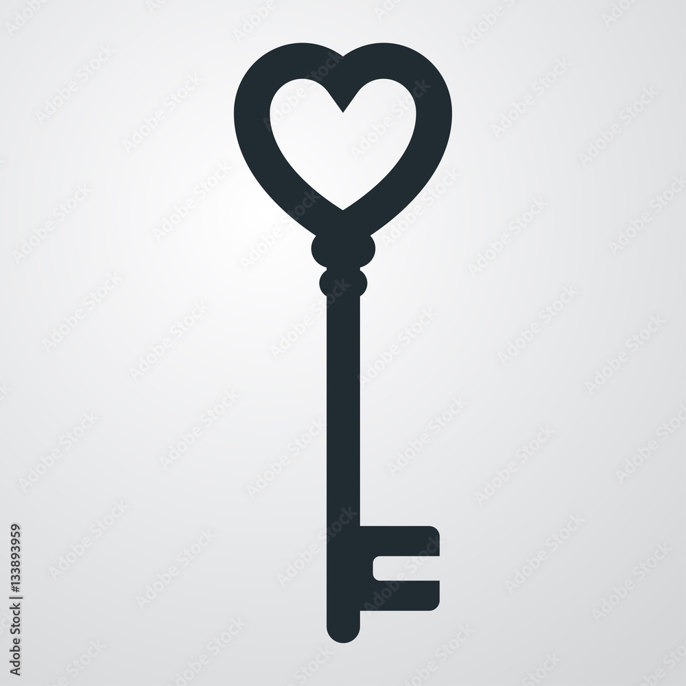 Icono plano llave corazon en fondo degradado Icono plano llave corazon en fondo degradado
