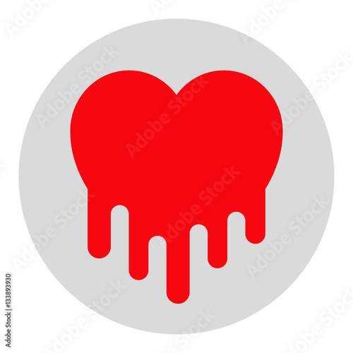 Icono plano corazon goteando color en circulo gris