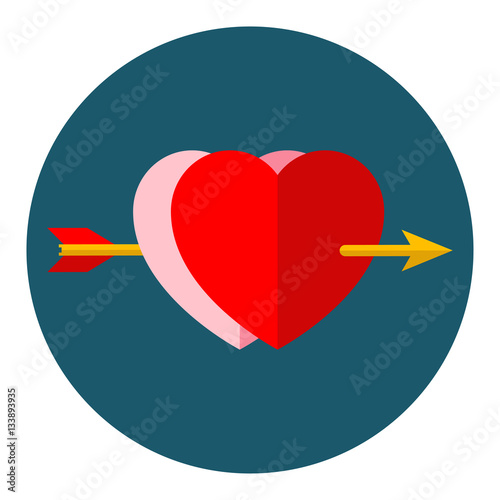Icono plano corazones con flecha horizontal color en circulo azul