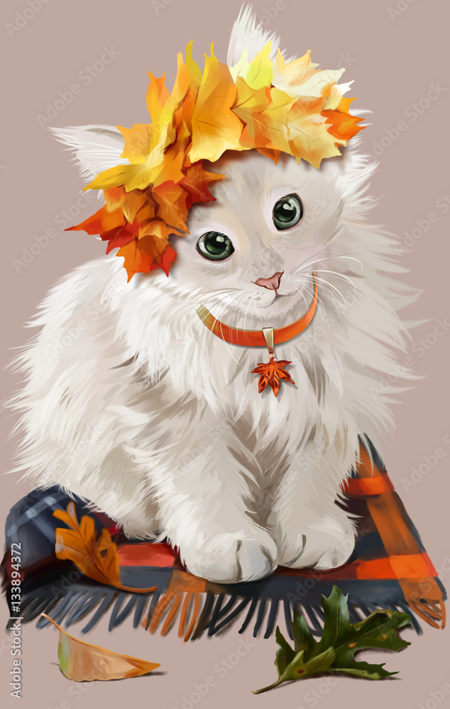 Kitten in autumn painting