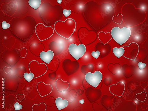 ector background with red hearts, valentines day