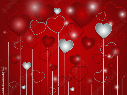 ector background with red hearts, valentines day
