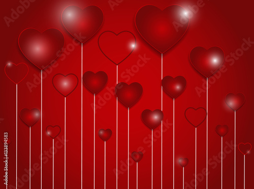 ector background with red hearts, valentines day