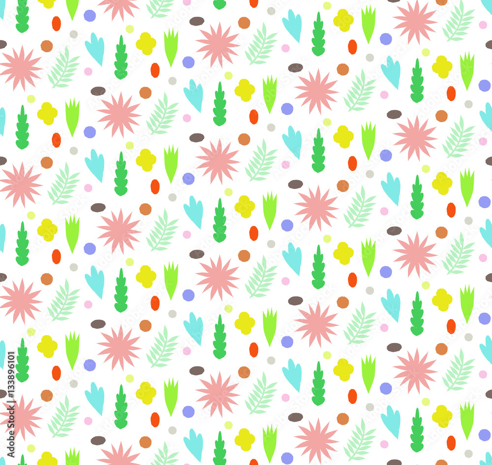 Seamless art pattern flowers. The image is made in the style of hand-made, bright, simple Seamless art pattern flowers. The image is made in the style of hand-made, bright, simple