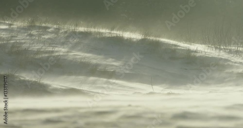 Slow motion blizzard over dunes during a winter storm, RED Dragon 4K 120fps
