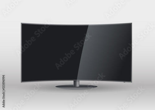 Curved black blank screen smart TV or pc monitor . Background in vector graphics
