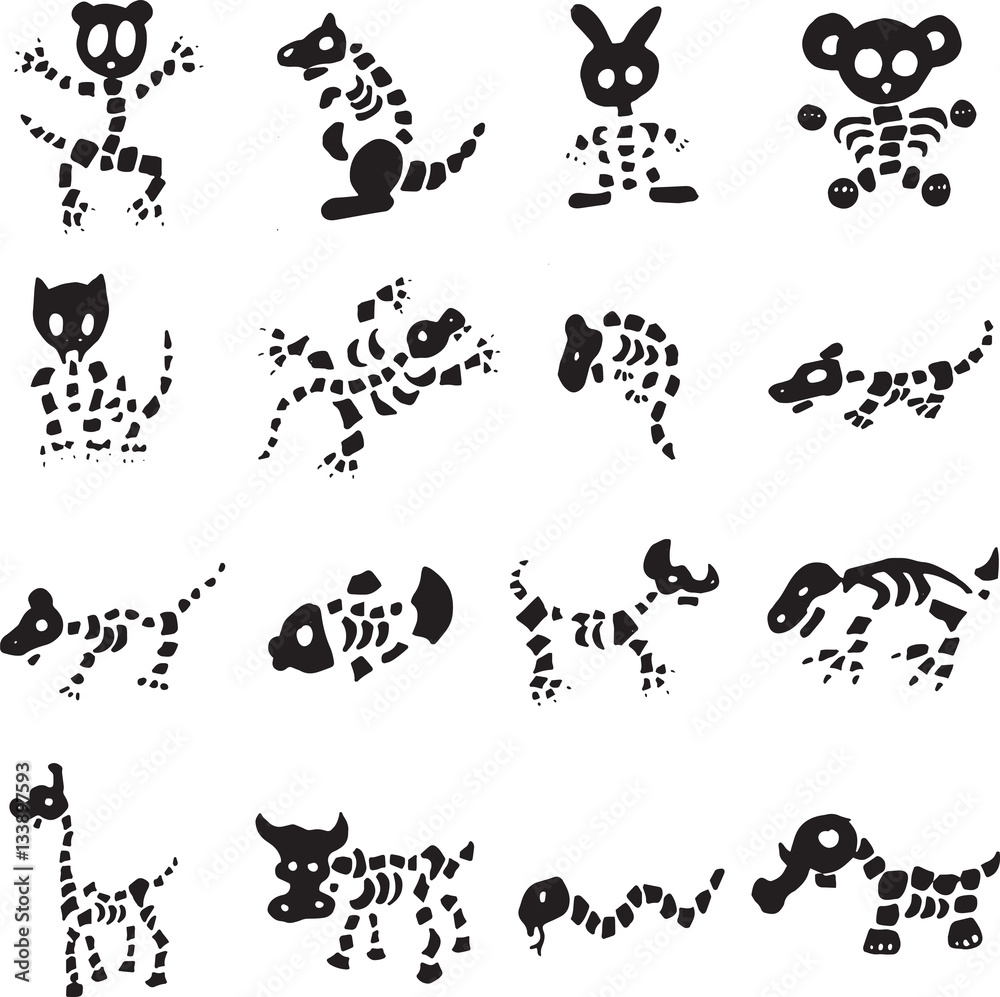 Collection Of Animal Skeleton Cartoon Vectors