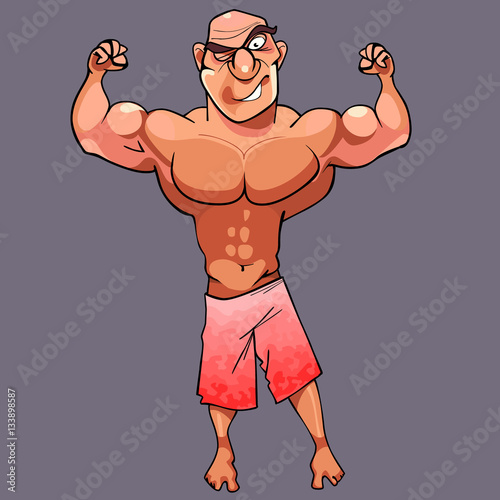 cartoon funny athletic male bodybuilder is posing