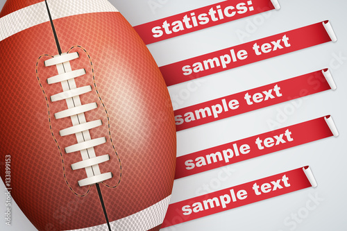 Background of American Football sports. Infographic of list and schedule of players and statistics. Ball with red ribbon. Vector Illustration.