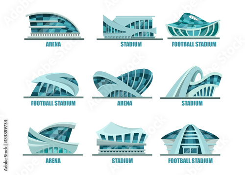 Set of isolated glassware stadiums for soccer