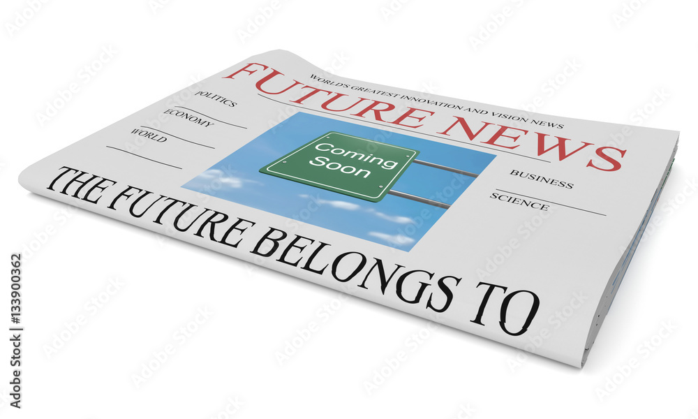 Future News Business Concept: Newspaper, 3d illustration on white background Future News Business Concept: Newspaper, 3d illustration on white background