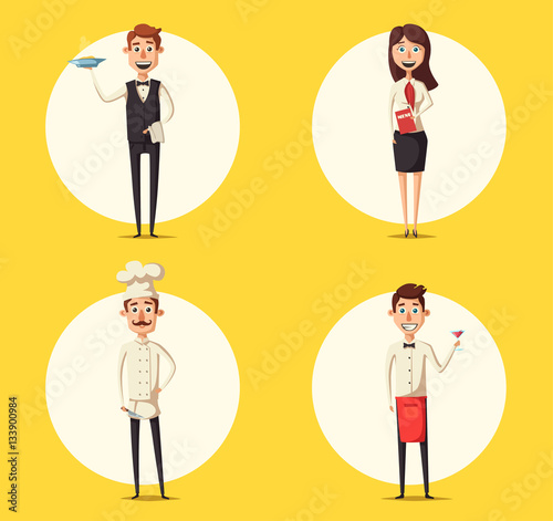 Restaurant team. Cartoon vector illustration.