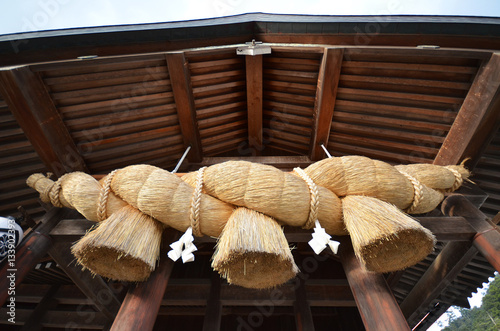 Sacred Straw Rope in front of the Prayer Hall of Izumo-taisha photo