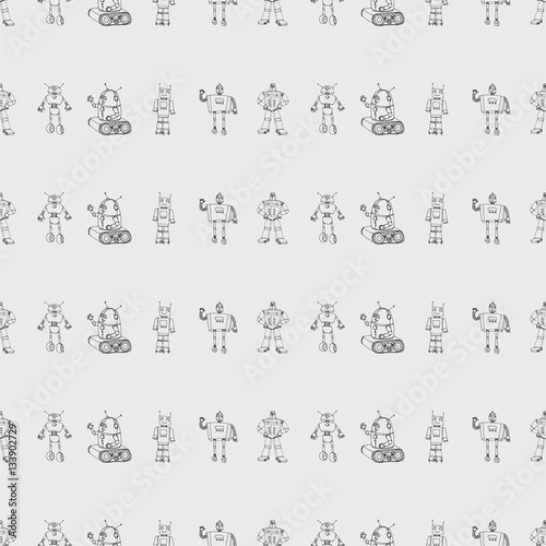 Robot doodles pattern. © lolya1988