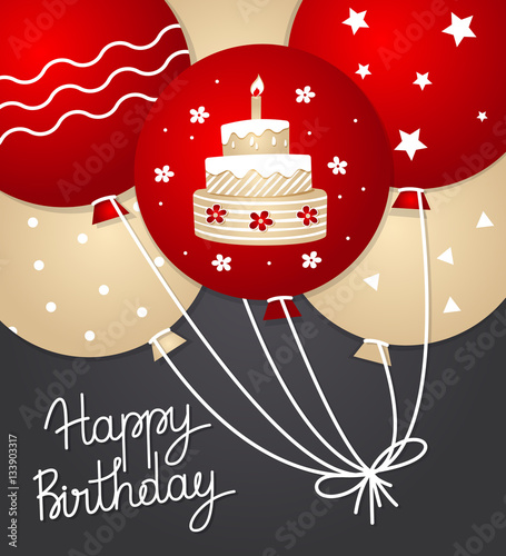 Happy Birthday card template with balloons. Vector illustration