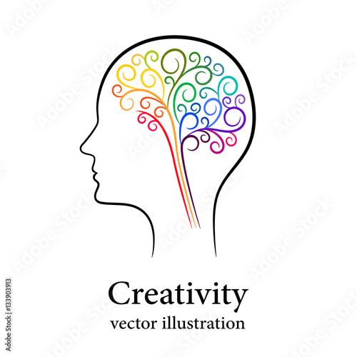 Contour colourful brain in male head, creative concept