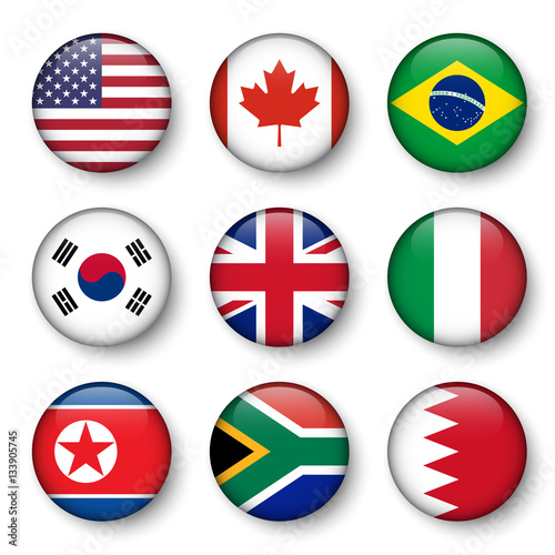 Set of world flags round badges ( USA . Canada . Brazil . South korea . United kingdom of great britain . Italy . North korea . South africa . Bahrain ) Free Download Set of world flags round badges ( USA . Canada . Brazil . South korea . United kingdom of great britain . Italy . North korea . South africa . Bahrain ) - GFXLoad