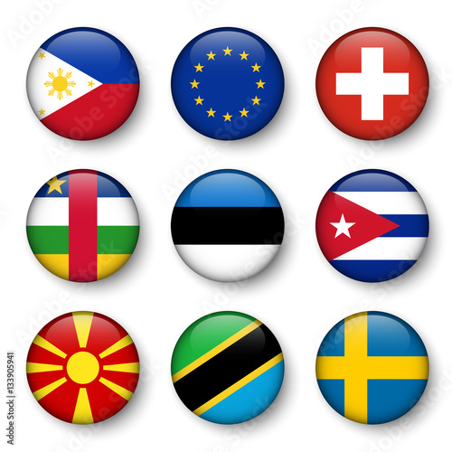 Set of world flags round badges ( Philippines . European union (EU) . Switzerland . Central African Republic . Estonia . cuba . Macedonia . Tanzania . Sweden ) Free Download Set of world flags round badges ( Philippines . European union (EU) . Switzerland . Central African Republic . Estonia . cuba . Macedonia . Tanzania . Sweden ) - GFXLoad