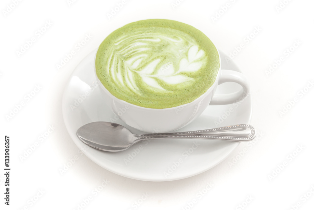 Green Tea Matcha latte in a cup on white background isolated