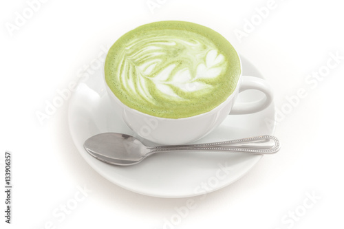 Obraz na płótnie Green Tea Matcha latte in a cup on white background isolated w salonie
