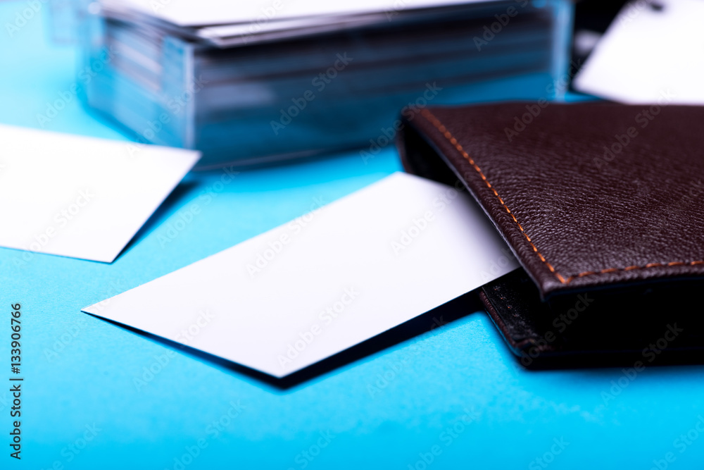 Fototapeta premium stationery for office: box with blanks, wallet