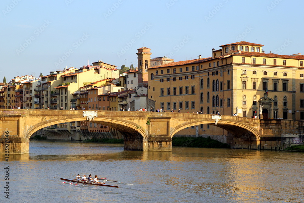 Florence, Italy. The view on the bridge and river.